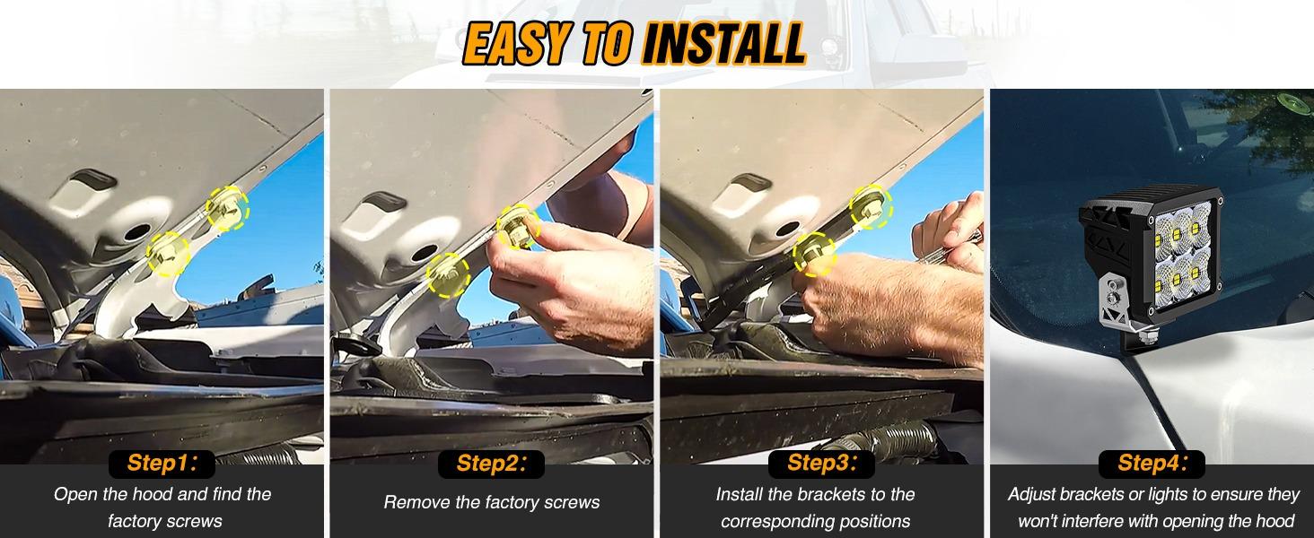 Nilight Ditch Light Brackets Hood Hinges Mount Bracket Kit for Auxiliary Offroad LED Pods Work Lighting Compatible with Toyota Tundra 2014 2015 2016 2017 2018 2019 2020 2021