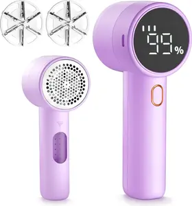 Frsara Fabric Shaver, Lint Remover Rechargeable, Electric Portable Sweater Defuzzer with 3 Speeds, 6 Leaf Blades, Digital LED Display to Remove Pilling for Clothes, Furniture, Sweater, Couch, Blanket FrSara