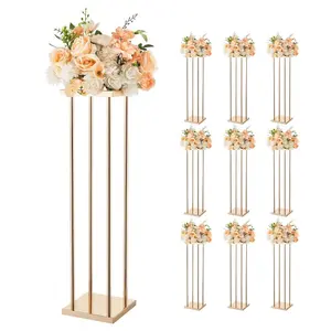 VEVOR Wedding Flower Stand, 10PCS 31.5-inch Column Flower Stand, Floral Stands with Metal Laminate, Cylindrical Cubic Floral Display Rack for Wedding, Party, Birthday, Home, Gold Centerpiece Stands