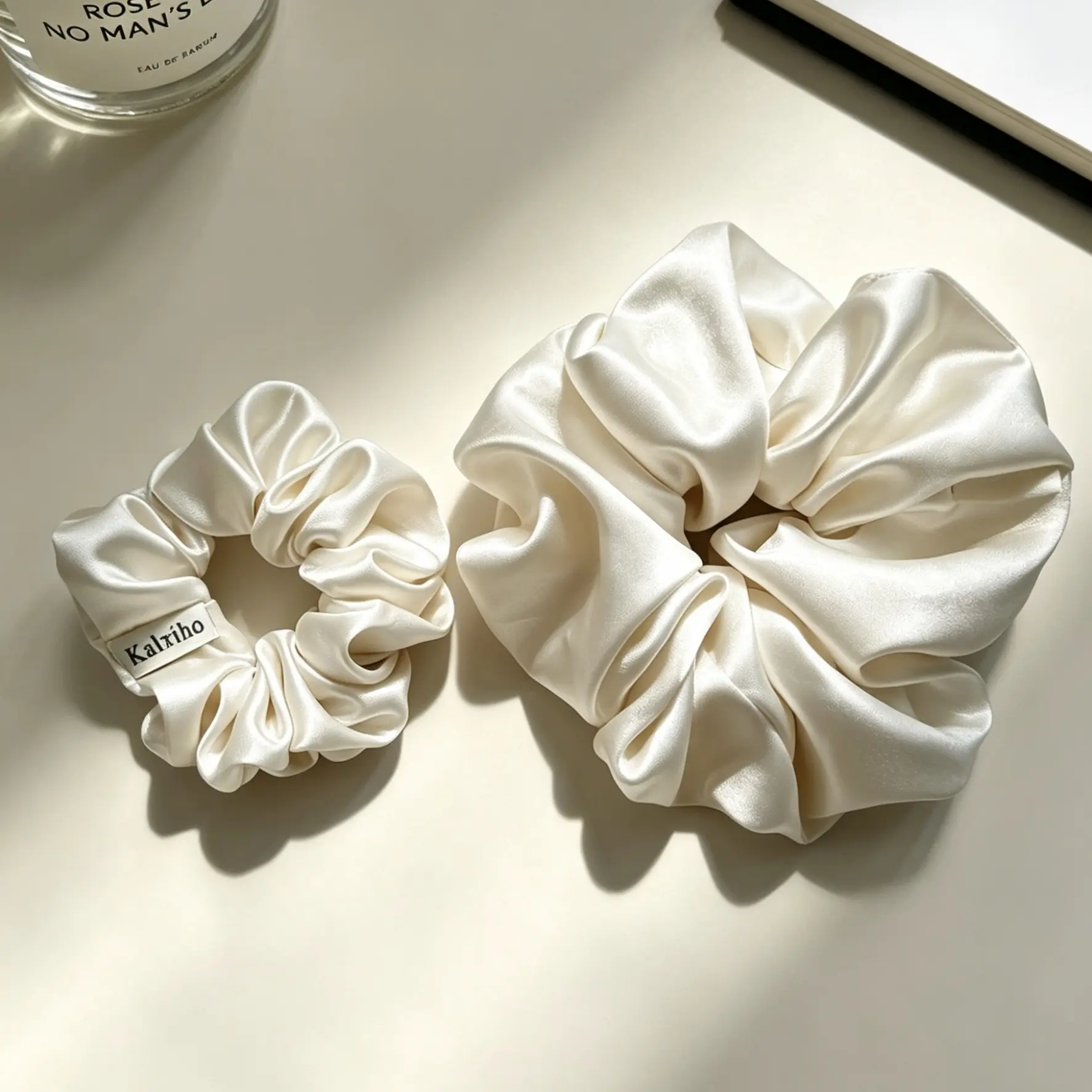 Kalxiho 2 Pcs Elegant Satin Scrunchies Large and Medium Set Soft Fluffy Hair Ties No Damage SummerVibes