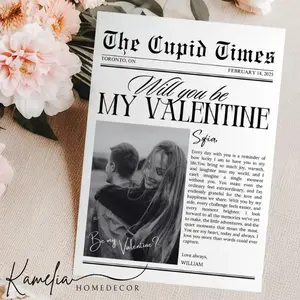 Valentines Day Newspaper Poster Unframed, Valentines Cupid Newspaper Poster, Custom Valentine Gift Idea For Her Him, Printable Will You Be My Valentine