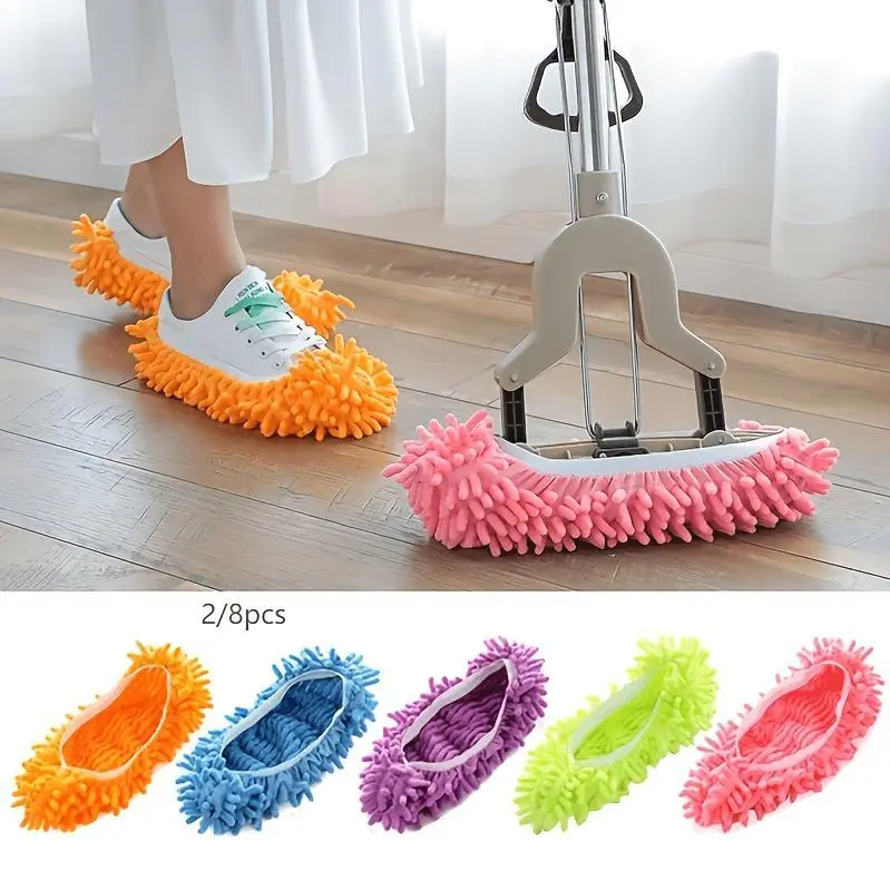 2/8pcs Lazy Mop Slippers Reusable Detachable Washable Chenille Dust Mop Shoes Cover for Floor Cleaning No Electricity Household Cleaning Tool for Living Room Bedroom Halloween Christmas Gifts