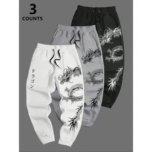Men's Dragon Print Drawstring Waist Sweatpants, Casual Comfy Breathable Jogger Pants for Daily Wear, Men's Trousers for Spring & Fall, Pants for Men