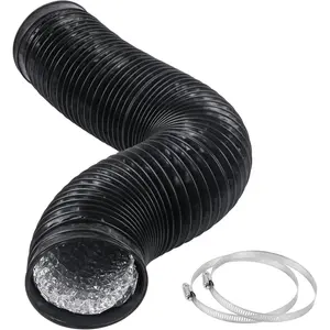 4 Inch 5 Feet Air Ducting, Flexible Black Aluminum Vent Hose for HVAC Ventilation with 2 Clamps