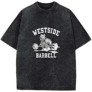 Vintage Oversized T-Shirts Westside Barbell Gym Casual Loose Wash Cotton Tee Crew Neck Short Sleeve Shirt Tops