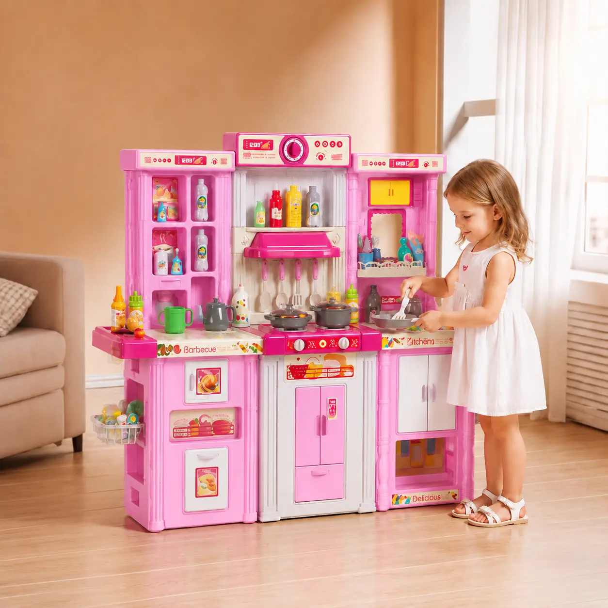 Kids Safe Simulated Household Kitchen Pretend Play Toy Fit Ages 6–8,Complete Cooking Role Play Playset,Wonderful Birthday Holiday Present for Indoor Immersive Cooking Simulation Pretend Game,Smooth Safe Burr-Free Accessories,Cooking Pretend Play Kit