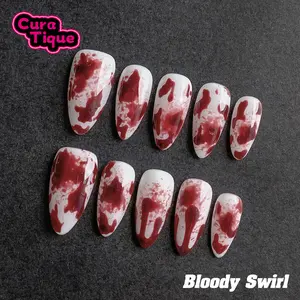 CuraTique | Bloody Swirl 10PCS Handmade Press On Nails REUSABLE 3D Gel spring/summer 2025 / Prom