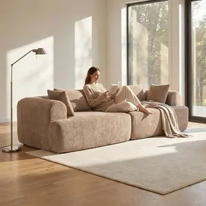 Full-Foam Modular Sofa 96" Bouclé 2-Piece Sectional with Rounded Arms Cloud-Like Comfort High-Density Core Four Pillows Included