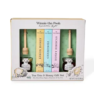 Thoughtfully Winnie-the-Pooh Honey and Tea Gift Set, Classic Storybook Tea Trio with 3 Flavors, 2 Honey Jars and 2 Wooden Dippers, Literary Baby Shower and Nursery Gift
