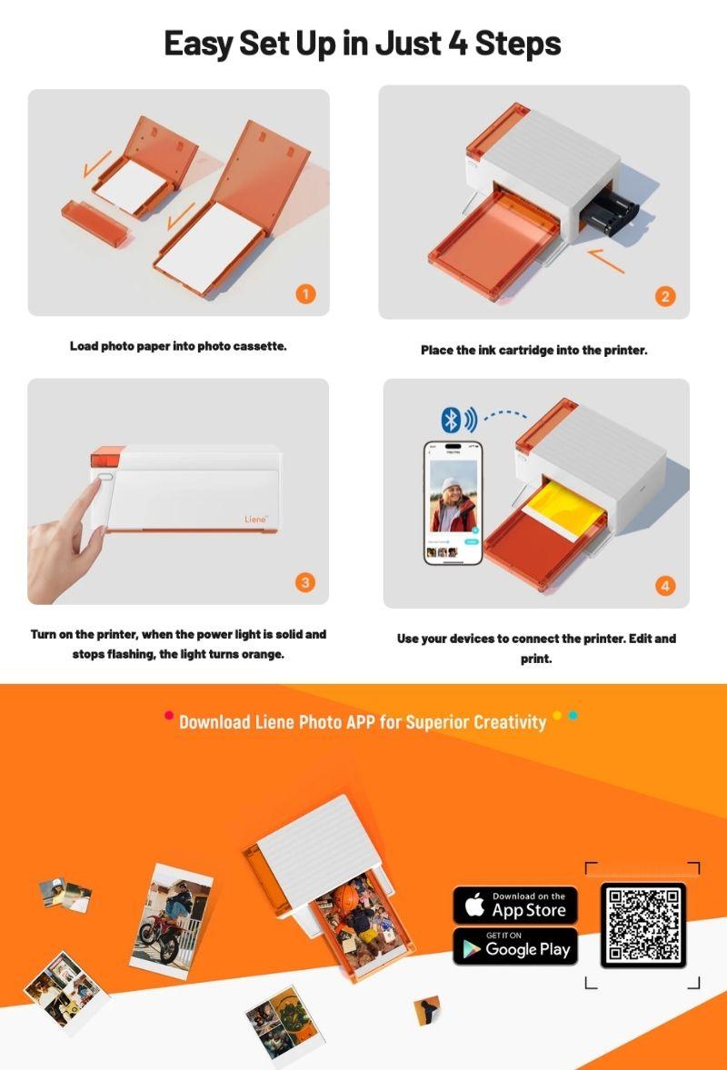 Liene Amber M110 Bluetooth Photo Printer 80 Sheets, Photo Printer for iPhone, Thermal Dye Sublimation, Picture Printer 60 Sheets 4x6 Paper & 20 Sheets 3" Square Sticker Paper & 2 Cartridges, New Drops, Spring Glow Up Liene Amber M110 Bluetooth Photo Printer 80 Sheets, Photo Printer for iPhone, Thermal Dye Sublimation, Picture Printer 60 Sheets 4x6 Paper & 20 Sheets 3" Square Sticker Paper & 2 Cartridges, New Drops, Spring Glow Up