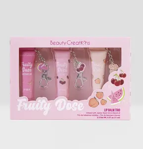 Beauty Creations Multi-Pack Lip Care Makeup Products Set (Lipstick, Lipgloss, Lip Balm) - Infused with Jojoba Seed Oil & Vitamin E, Glossy High-Shine Non-Sticky, Watermelon Cherry & Peach Flavors, Long-Lasting for All Skin Types, Cosmetic