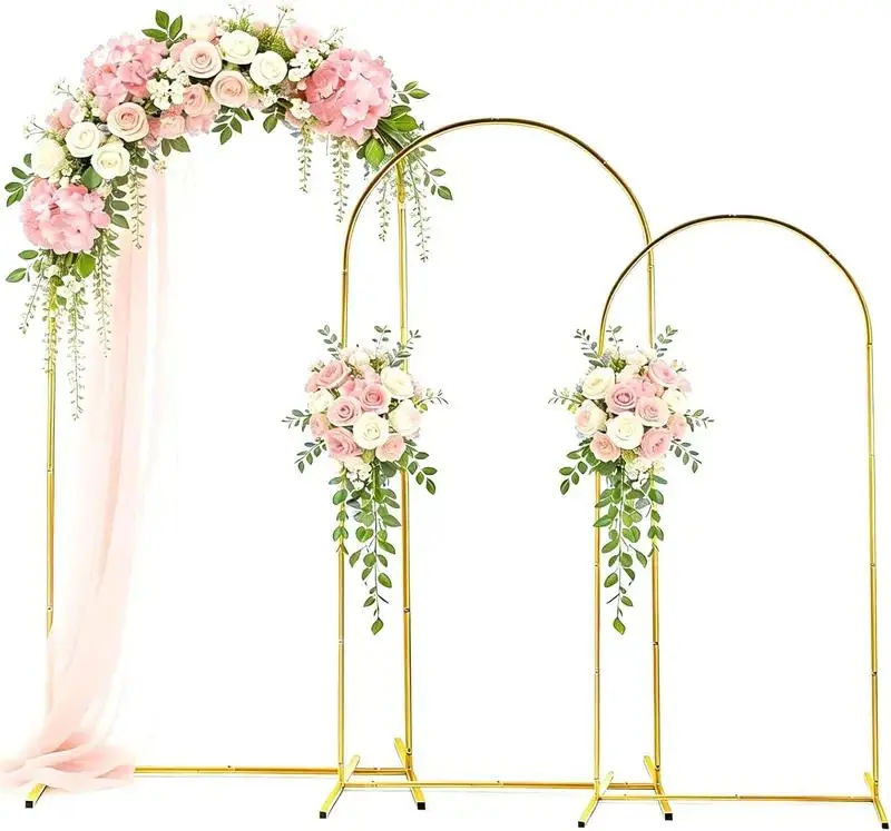 Arch Backdrop Stand Set of 3, 7.2FT & 6.6FT & 6FT Gold Metal Arch Backdrop Stand for Wedding, Birthday Party, Graduation, Holiday Celebration, and Ceremony Decoration