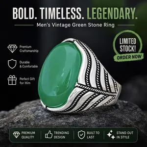 Green Jade Ring Large Size Unisex Quartzite Jade Egg Face Statement Ring Elegant Gemstone Jewelry for Men and Women Stylish Casual or Formal Wear
