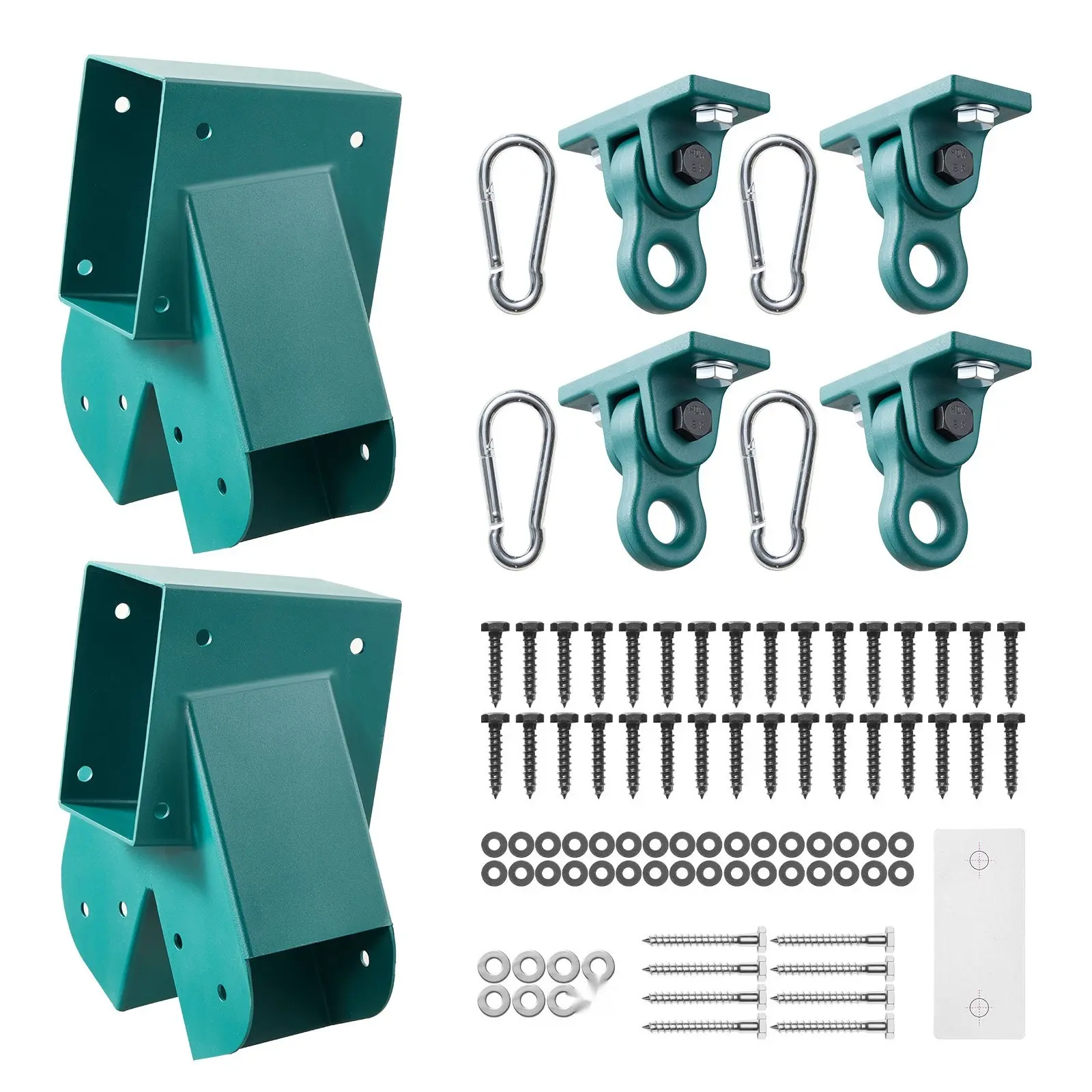 Swing Set Brackets, Heavy-Duty A-Frame Hardware Kit, Includes 2 A-Frame Brackets and 4 Hangers, Durable Mounting Parts For Playground, Backyard, Park Equipment, Outdoor Swing Set Hardware, Green
