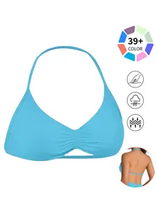 Seamless Halter Neck Sports Bra - 39+ Colors, Ruched Front & Open Back Workout Top with Removable Pads, Buttery Soft & 4-Way Stretch for Gym, Yoga & Loungewear