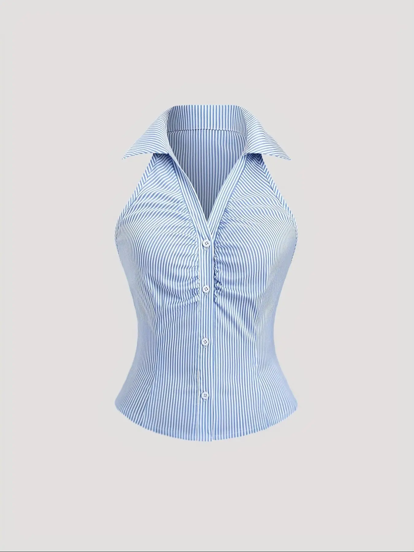 Women's Striped Print Button Front Shirt Collar Blouse, Casual Elegant Sleeveless Blouse for Summer, Ladies Clothes for Daily Wear, Casual Classy Top, Casual Fitted Top, Casual Classy Fashion
