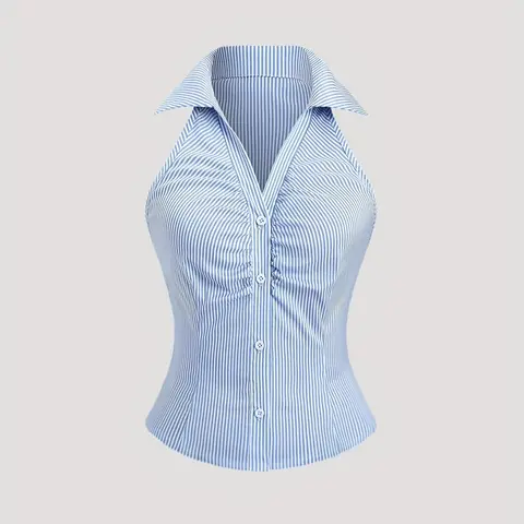 Women's Striped Sleeveless Collared Blouse, Casual Button-Front Summer Top for Daily Wear, Classy Shirt, Classy Tops