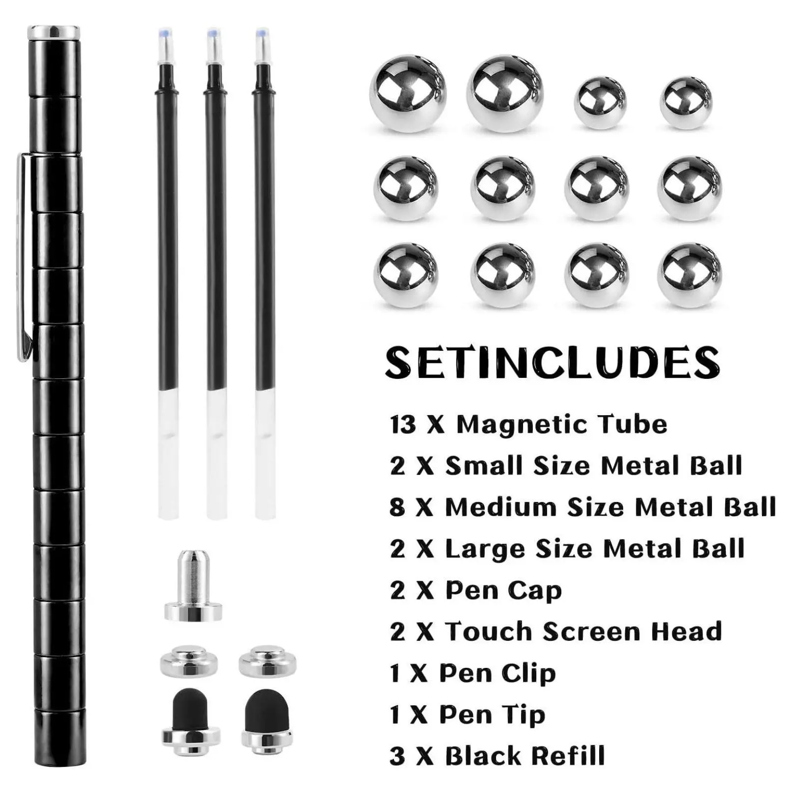 Fidget Pen Toy, Sensory Fidget for Adults & Teens - EDC Metal Pen for Anxiety Relief, Focus, ADHD - Cool Gadget Gift for Stress, Kill Time - Black, Stress Reliever, Minimalist