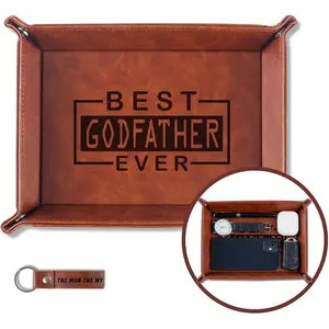 Godfather Gifts Valet Tray, Desktop Storage Organizer PU Leather Bedside Tray Key Coin Holder for Godfather, Perfect for Birthday, Christmas Father's Day - Best Godfather Ever