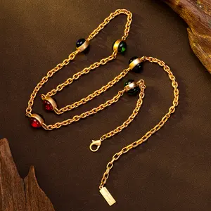 Multicolor Gemstone Gold Chain Necklace | Trendy Colorful Stone Statement Jewelry