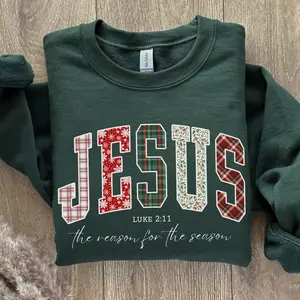 Christian Jesus Sweathirt, Christmas Bible Verse Tshirt, Trendy Faith Apparel Gift, Jesus Loves You, The Reason For The Season Crewneck, Jesus Youth & Adult Sweatshirt, Couple & Family Matching Shirt Gift, Mery Christmas Sweatshirt