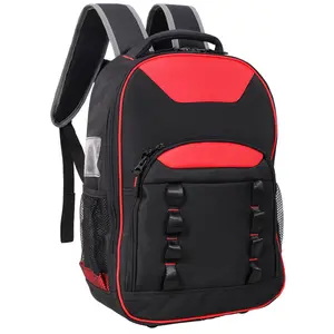 600D Oxford Cloth Multifunctional Tool Backpack, 14.5x17x18.8in Black Red 25KG Heavy-Duty Work Bag with Detachable Divider, Ergonomic Padded Back for Electrician
