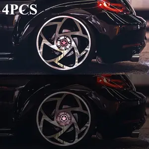 4-piece pack of cool reflective pentagram car wheel hub sticker night travel safety self-adhesive round center hat waterproof easy sticker car jewelry gift glossy circle sticker