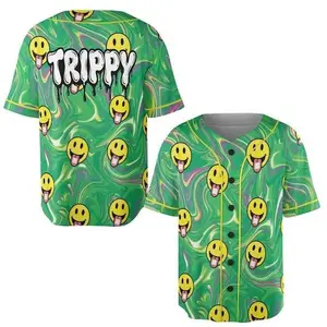 Trippy Smiley Baseball Jersey, Acid Rave Shirt Psychedelic EDM Festival Outfit