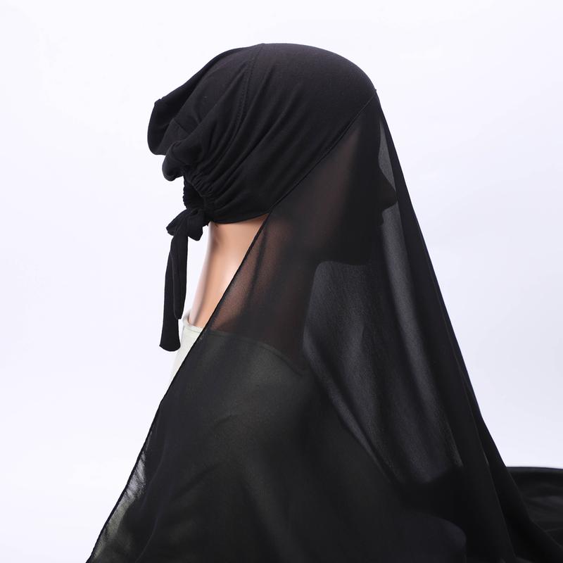 RIMAIRE Women jersey hijab with Inner Cap Sets Premium Chiffon Hijab Muslim Breathable Under Caps Headscarves instant hijab  with  cap Sheerhijabs Tudung
