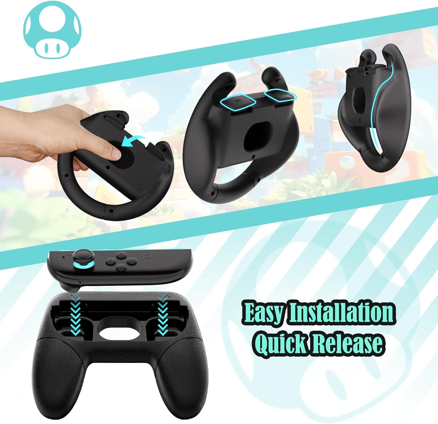HEYSTOP Switch 2 Controller Grip [4-Pack] - Ergonomic Steering Wheels, Gaming Accessories for Racing & Sports Games