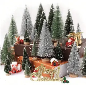 6Pcs Christmas Decorations Mini Christmas Trees, Artificial Christmas Tree Bottle Brush Trees With Wooden Base For Christmas Decor Christmas Party Home Table Craft, Photography Decorative Ornaments