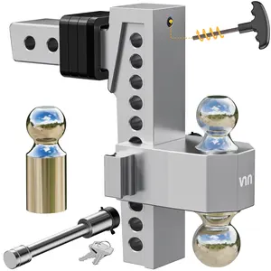 VNN Adjustable Trailer Hitch with 6-10 Inch Drop – Dual-Ball (2" & 2-5/16") Hitch for 2-Inch Receiver, 15,000 lbs GTW, Heavy-Duty Ball Mount – Silver