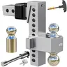 VNN Adjustable Trailer Hitch with 6-10 Inch Drop – Dual-Ball (2" & 2-5/16") Hitch for 2-Inch Receiver, 15,000 lbs GTW, Heavy-Duty Ball Mount – Silver