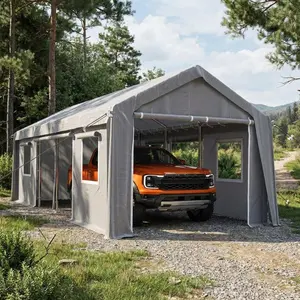 Carport Canopy Replacement Sidewall with Roll-Up Windows, Waterproof UV-Protected Windproof Sidewalls Fits 10x20 13x20 ft Carport, for Full-Sized Truck Bass Boat (Sidewalls Only),Gray/Yellow/White, 200G/160G