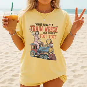I'm Not Always A Train Wreck Just Kidding Toot Toot Funny Vintage Graphic T-Shirt, Retro Pin Up Humor Tee for Women, Sarcastic Self Aware Shirt, Chaotic Funny Gift for Best Friend Gen Z Aesthetic