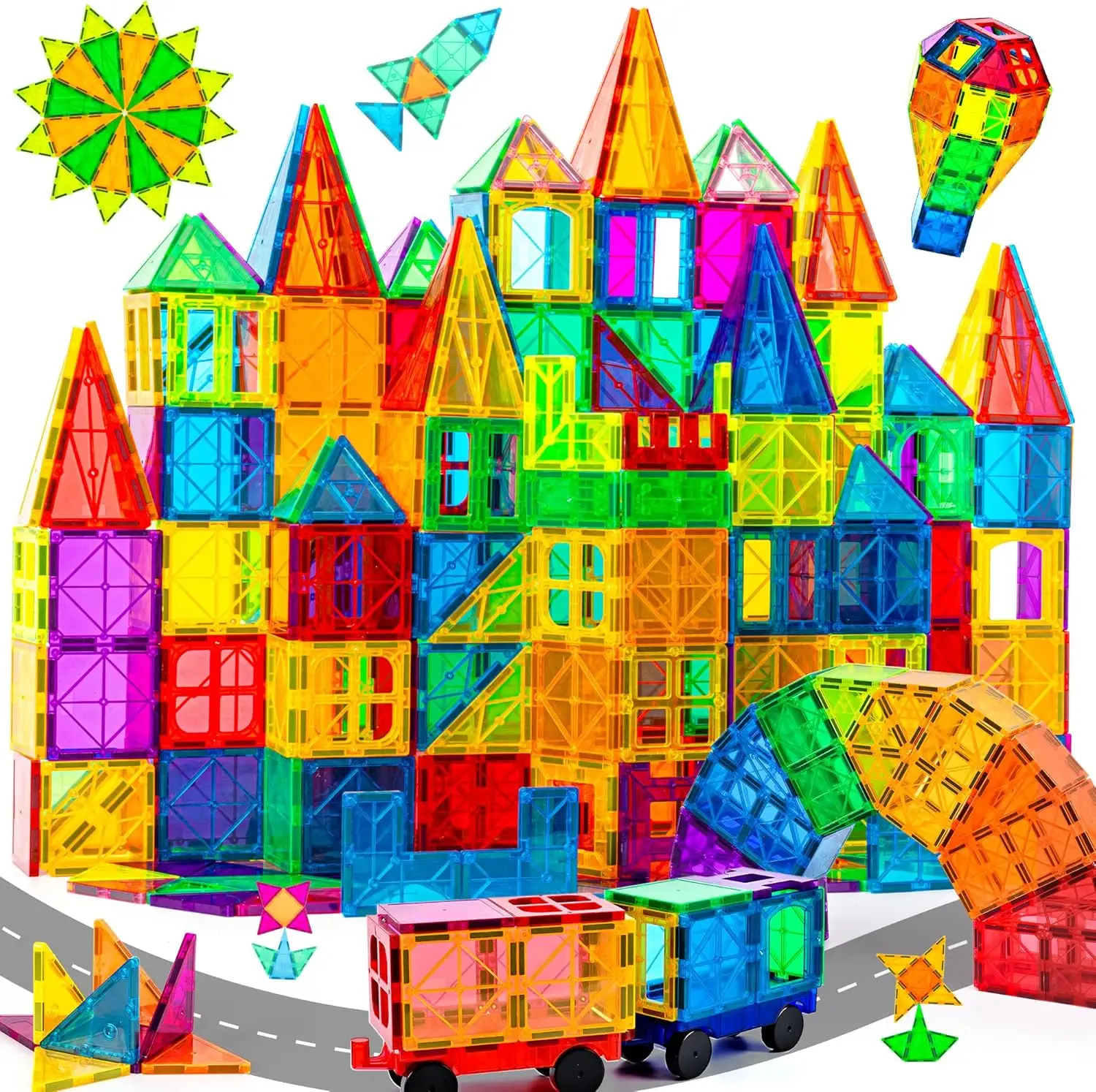 103 PCS Magnetic Tiles with 2 Car.Preschool Toy,Sensory toy magnet block toy for 3+ Kid,Safe Creativity Toy.Block Toy.Building Toy.Magnetic toy.Magnet