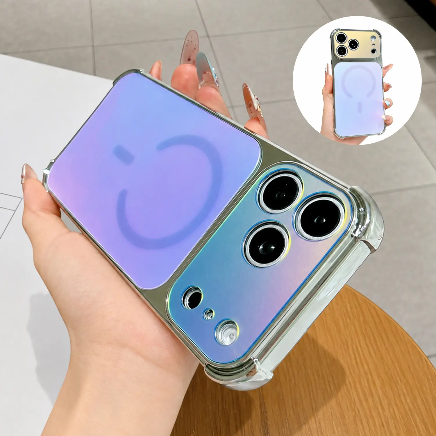 For iPhone 17 16 15 14 13 Pro Max Frosted Magnetic Electroplated Laser Iridescent Color Changing Corner Shockproof Phone Cover