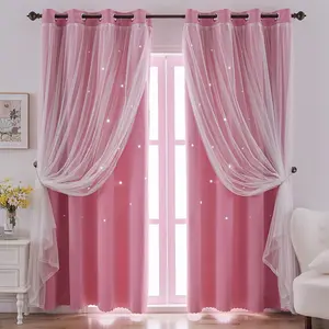 Star Cutout Kids Window Blackout Curtains for Girl Bedroom Window Room Darkening Curtains & Drapes Baby Nursery Curtains ，be attention black back slight (Pink,Grey,Beige1 Panel,2Panel,W52 x L84inch/95inch)