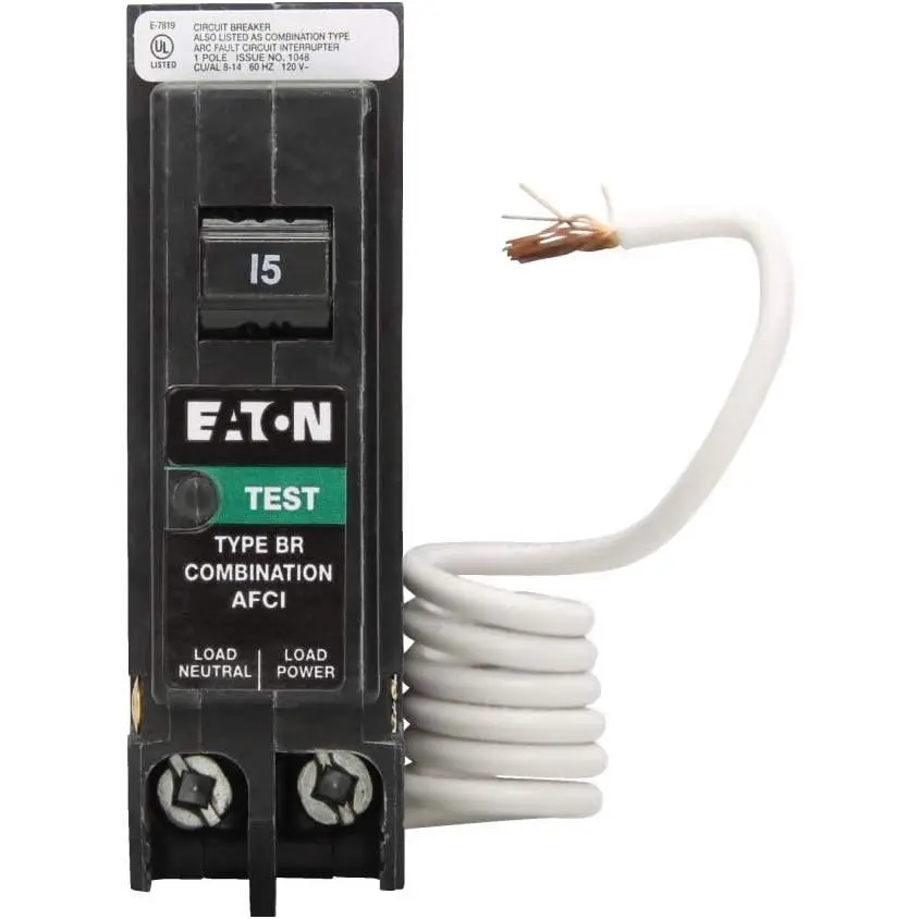 Eaton BR BRN115AF 15A Single-Pole 120V AFCI Circuit Breaker - 10 kAIC, Single Unit Pack, Indoor Use, Prevents Fire Hazards