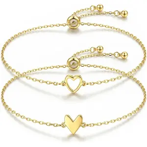 CASSIECA Friendship Bracelets for Women 2Pcs Matching Heart Bracelet Set 14K Gold Plated Dainty Link Chain Adjustable Jewelry Gifts for Best Friend Soulmate, Valentine's Day Gifts