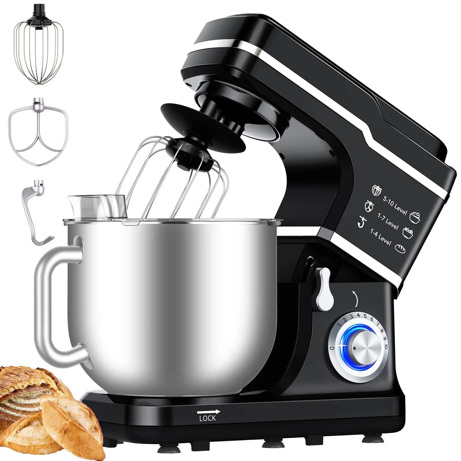 Kitchen Stand Mixer, 7.5Qt Stand Food Mixer for Home Cooks with Stainless Steel Bowl & Attachments, 60W Tilt-Head Electric Kitchen Mixer with 10 Speeds