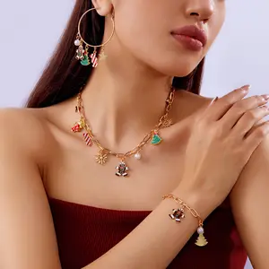 Christmas Pendant Jewelry Set Gingerbread Man Snowflake Multi-Accessory Candy Earring Bracelet Festive Holiday Earrings Set For Women
