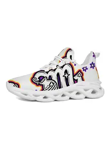 Graffiti Style Thick Sole Sneakers, Street Art Fashion Shoes, Print, Neon Outline, Lightweight, Versatile, Trendy