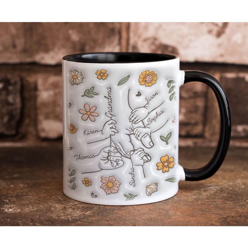Personalized [SEND CUSTOM VIA MESSENGER] Nana Holding Kids' Hands 3D Insulated Mug, Holding Kid Hands Mom Mimi Mug, Mug For Gigi Mom, Custom Kid Names Hand Mug, Nana Mug