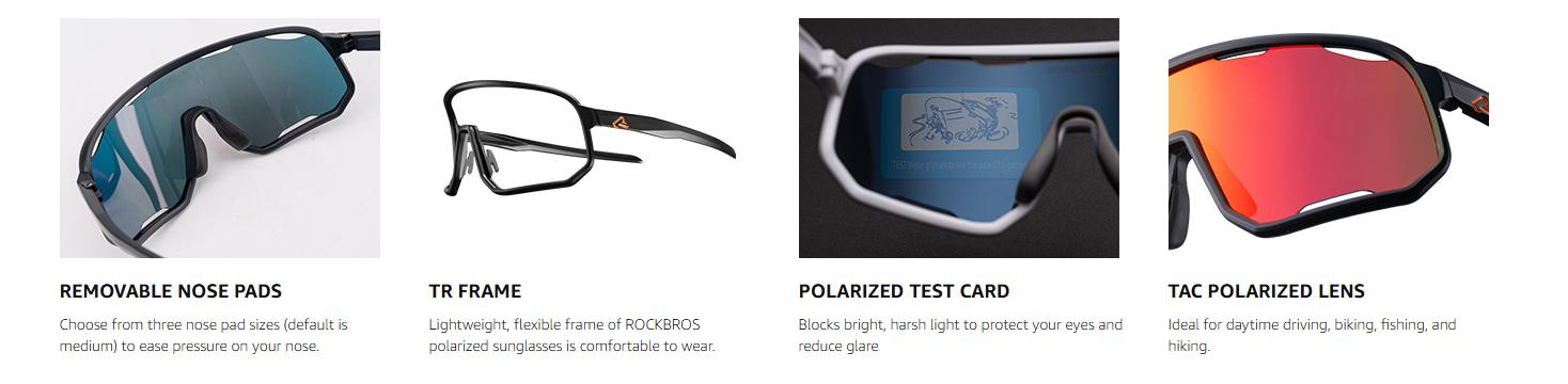 ROCKBROS Polarized Sunglasses Sports Glasses with 3 Lenses for Running, Cycling, Driving, Fishing, and Skiing - UV400 Protection