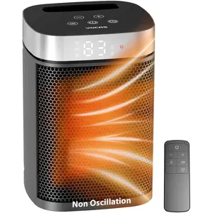 Small Portable Space Heater for Indoor Use -  1500W PTC Electric Heater with Thermostat, Remote Control, 12H Timer, Eco and Fan Mode, Rapid and Safe Heating for Bedroom, Office