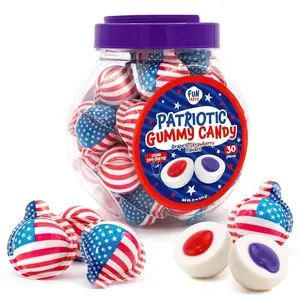 Patriotic Candy - Gummy Balls - 30 Count - 19 Oz Jar - 4th of July Candy Individually Wrapped - Red White and Blue Gummy Candies - Strawberry & Grape Jam Center
