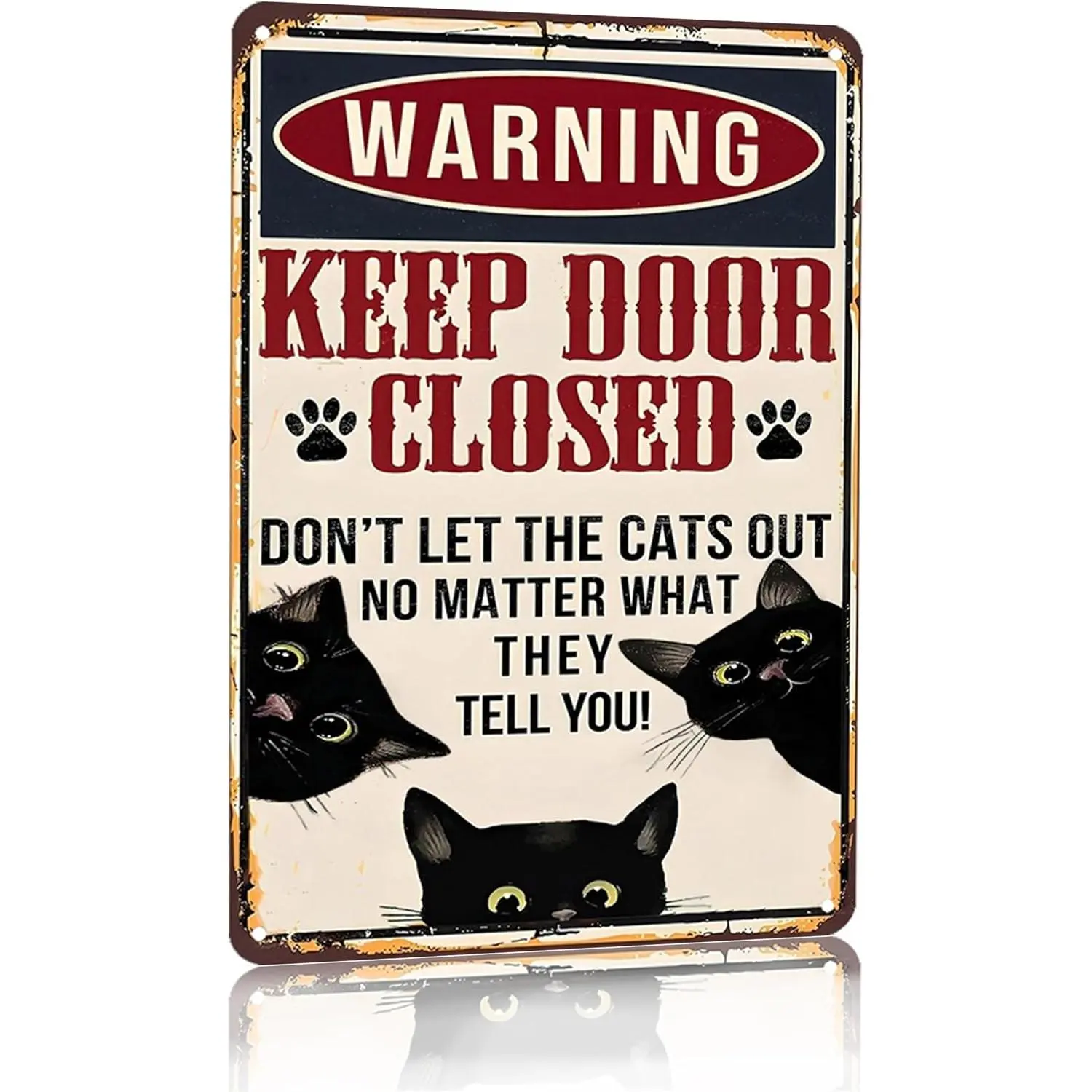 Funny Black Cat Vintage Tin Sign Keep Door Closed Sign For Home House Apartment Door Sign Wall Decor 8 X 12 Inch