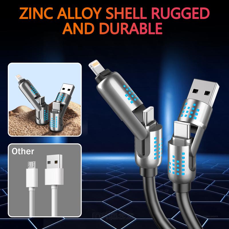 Multi-Functional 240W USB-C Cable: 4-in-1 Design, PD 5A Charging, Data Sync for iPhone, iPad, Samsung, and More