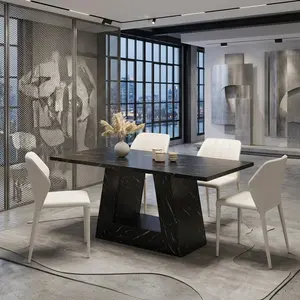 63 Inch Modern Faux Marble Rectangular Dining Table Seats 4-6 People, Waterproof Scratch Resistant Dinner Table For Kitchen Living Room Home Household Decor